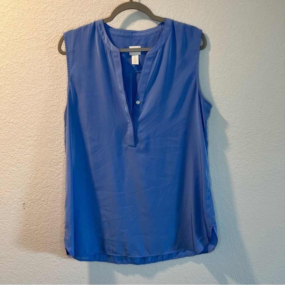 Women’s Chico’s blue sheer sleeveless blouse size large L